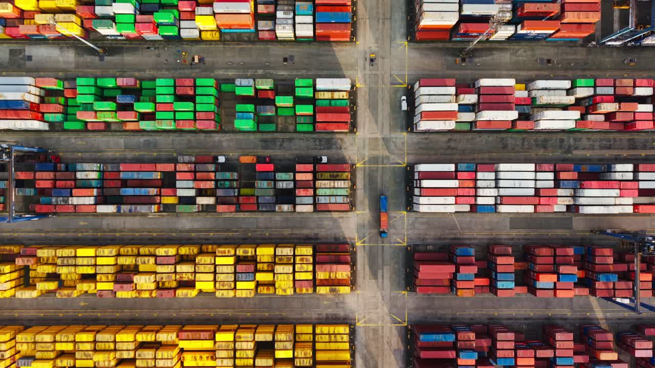 Drone View Of Container Transport Movement Inside Manila Harbor Terminal