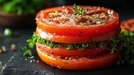tomato and greens stack: a healthy vegetarian delight