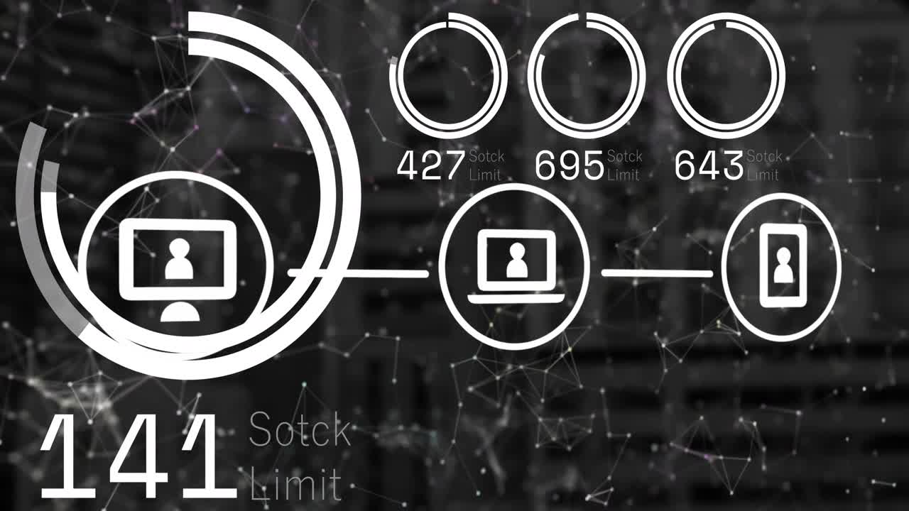 animación de iconos, números y procesamiento de datos financieros.
