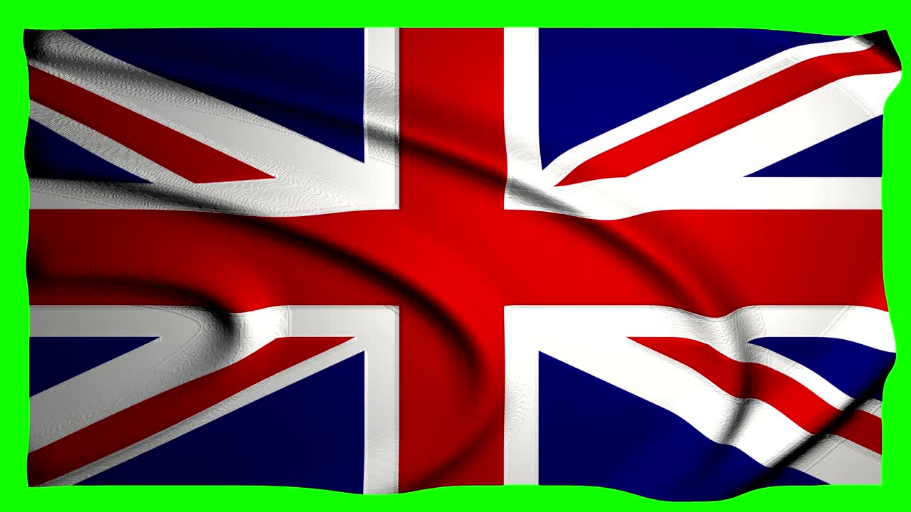 Bandiera del Regno Unito che sventola su Green Screen, Animazione Regno Unito Gran Bretagna