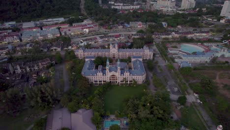 establishing shot of the stunning belle vista waterfront resort, malaysia