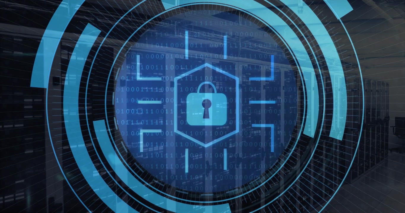 data particles initiating HUD activation, shield icon appearing, arcs rotating, securing servers
