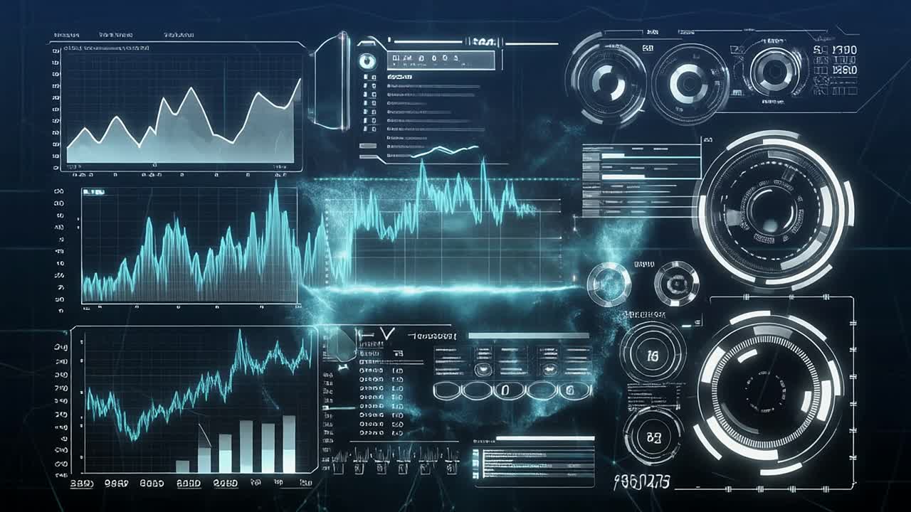 Futuristic Digital Interface Displaying Data and Graphs