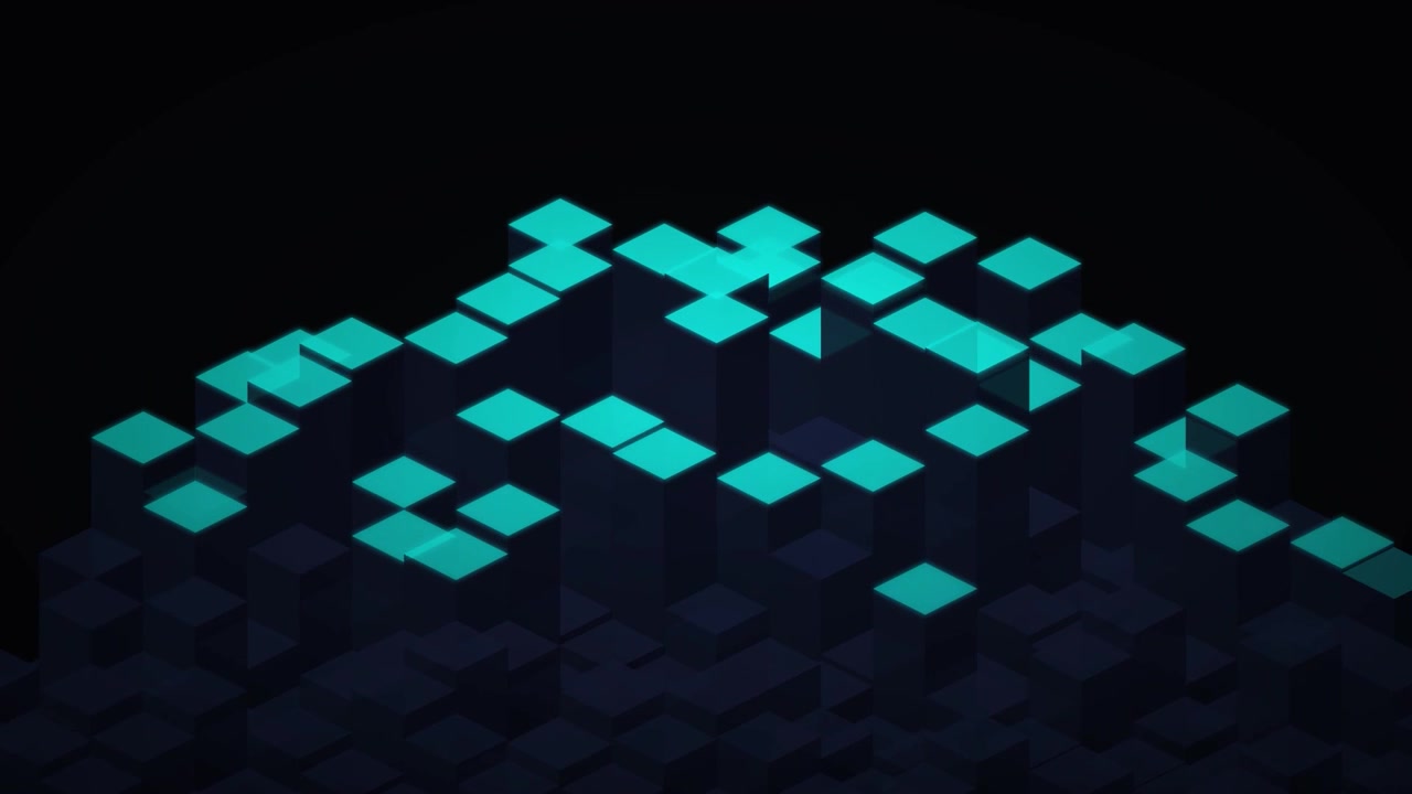 Abstract Motion Background with Glowing Cyan Cubes