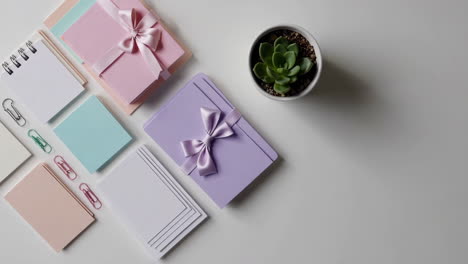 pastel gift and stationary arrangement