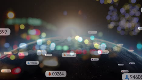 animación de iconos de redes sociales sobre luces de la ciudad fuera de foco