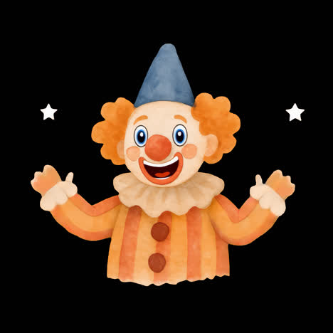 cheerful cartoon clown illustration animation isolated asset, transparent 4k video, alpha channel