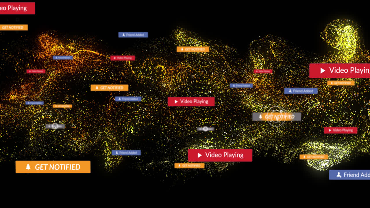 Animation d'icônes de réseaux sociaux sur une onde lumineuse en mouvement