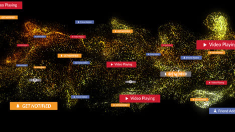 animation of social media icons over glowing moving wave