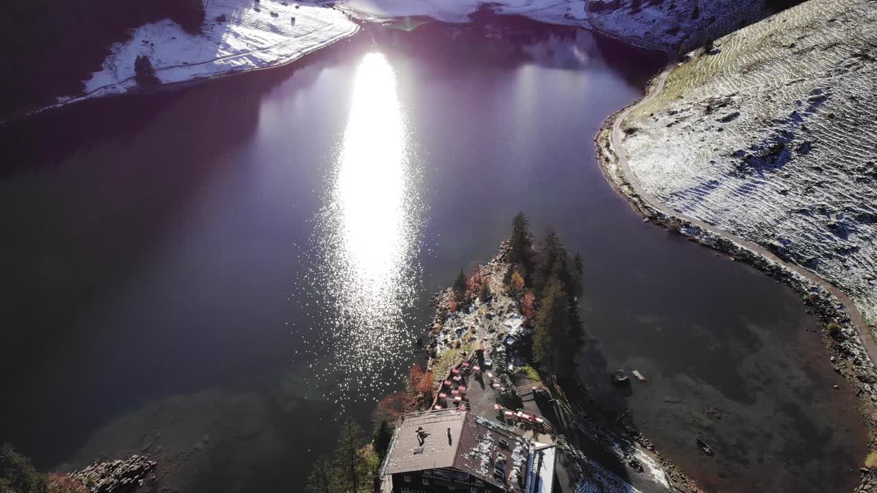 Aerial View of a Stunning Mountain Lake in Winter
