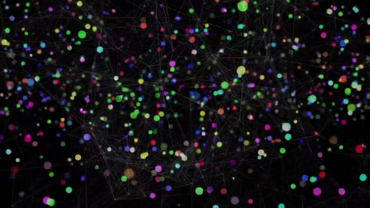 Animazione di punti colorati e connessioni su sfondo nero.