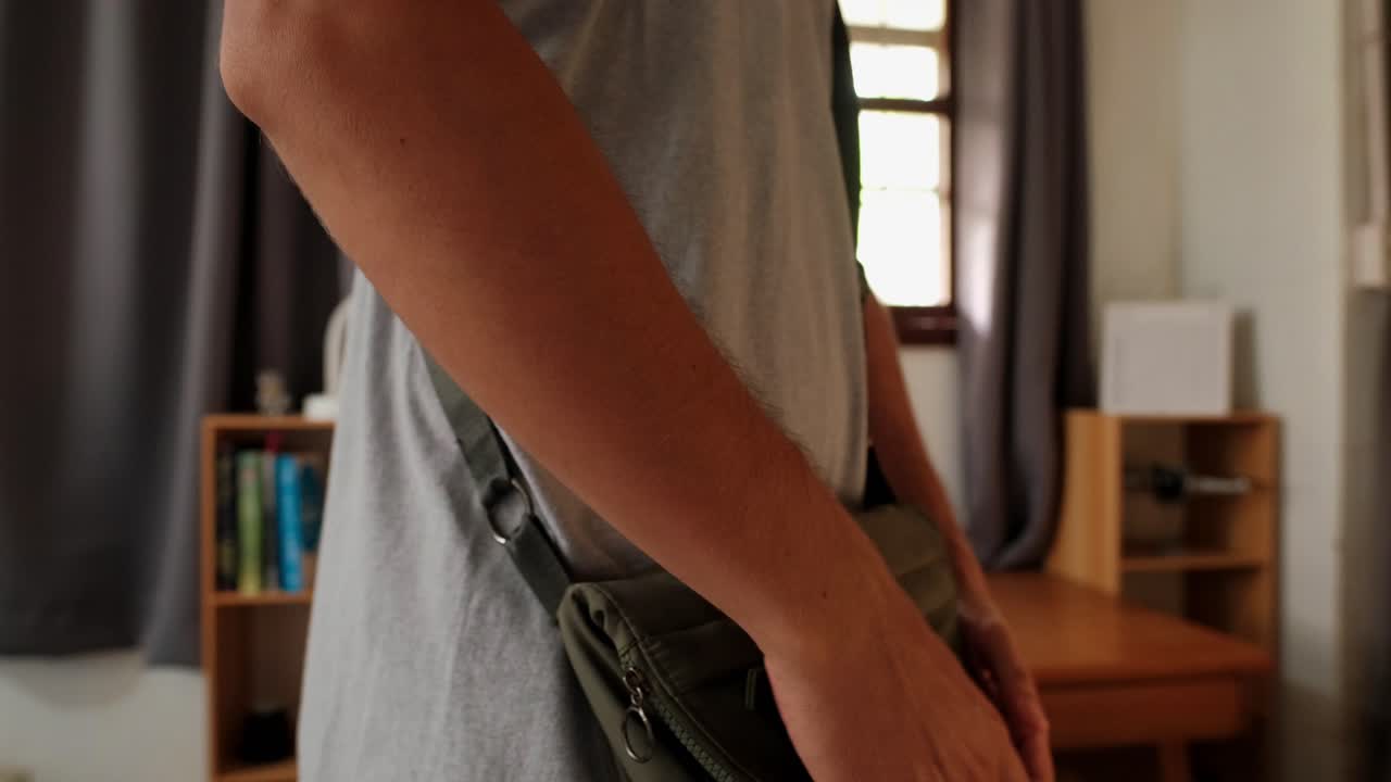 A person with a bag indoors