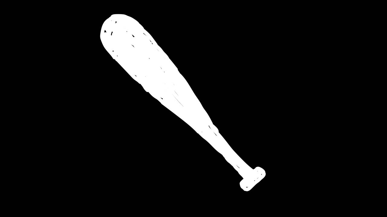 Mazza da baseball animata disegnata a mano su sfondo nero.