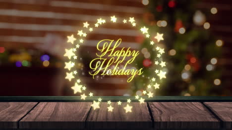 happy holidays in a glowing frame