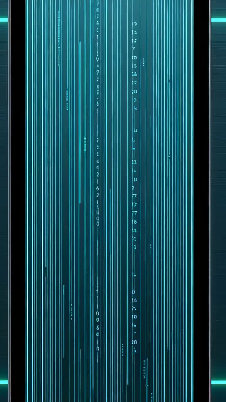 Vertical video: Frame starting cyan lines flickering, dot column descending on HUD showing data