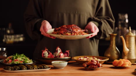 woman serving a delicious middle eastern meal