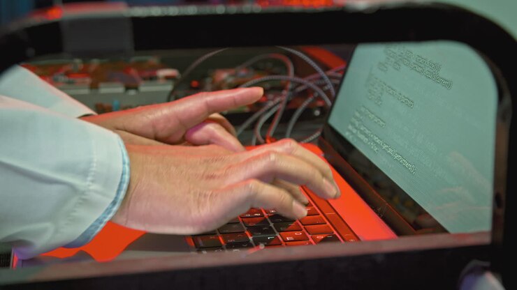 Close Up of IT Specialist Working on Laptop