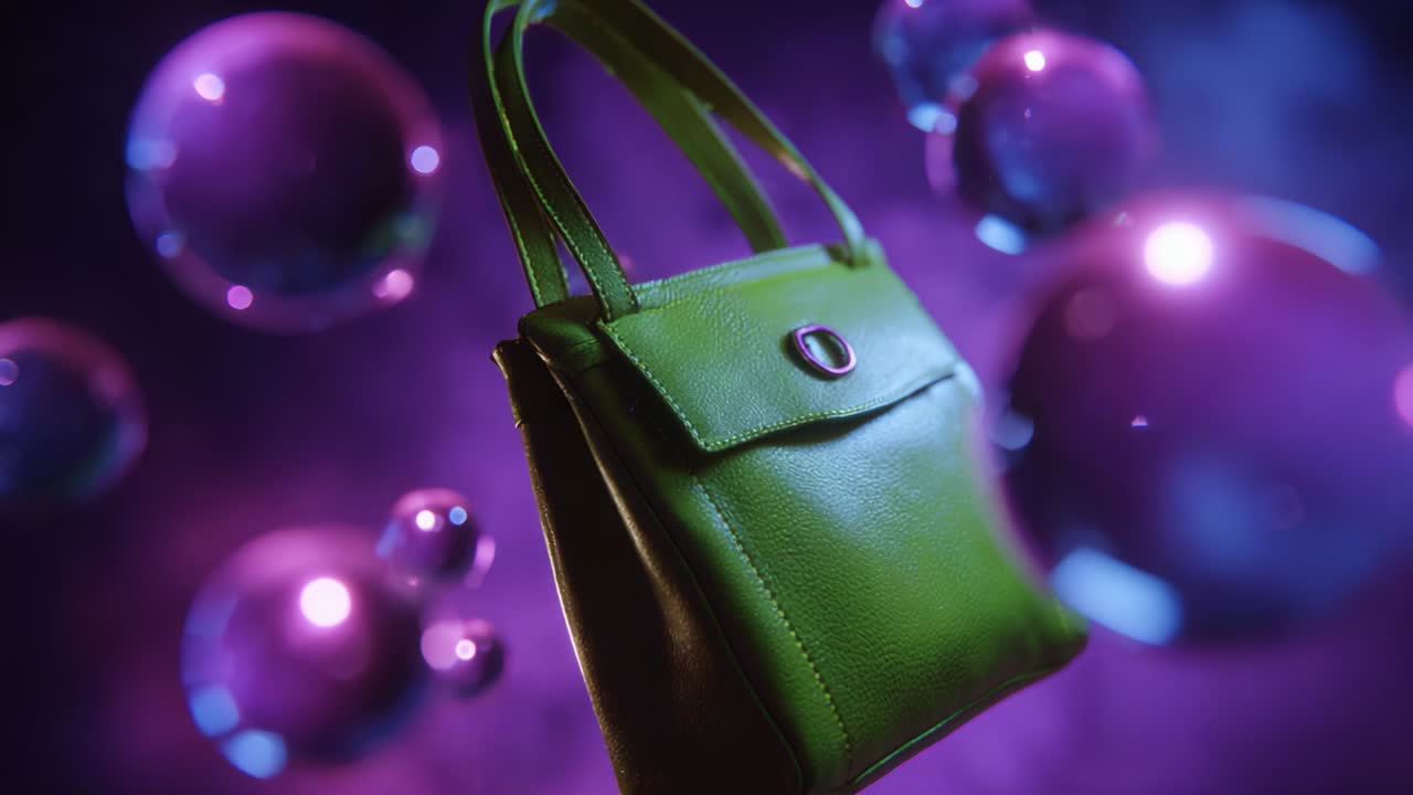 Green Leather Handbag with Floating Spheres