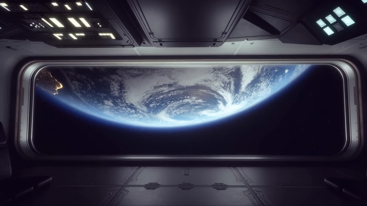 우주선 창문에서 보는 지구의 모습