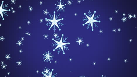 animation of christmas snowflakes falling over blue background