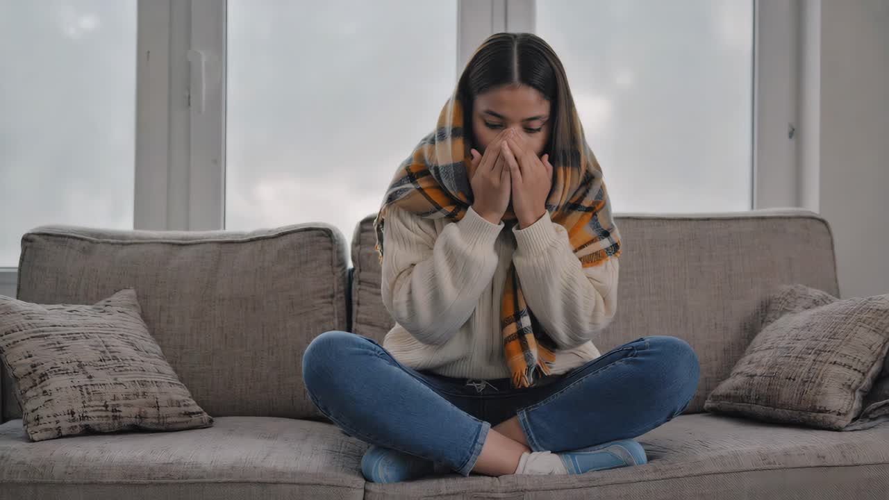 mujer que se siente enferma en casa