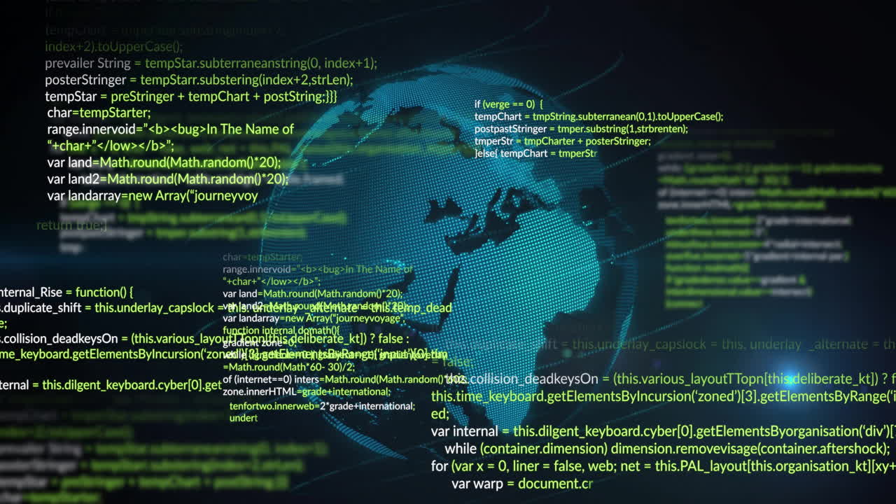 animazione dell'elaborazione dei dati digitali sul globo su sfondo nero