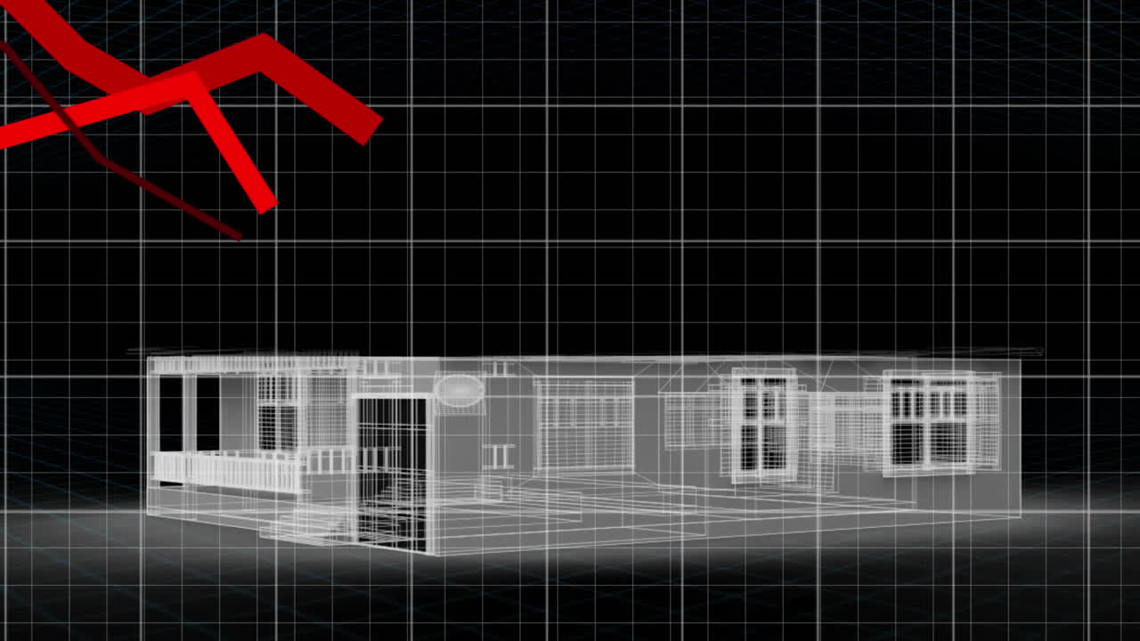 3d 하우스 모델에 대해 움직이는 빨간 그래프