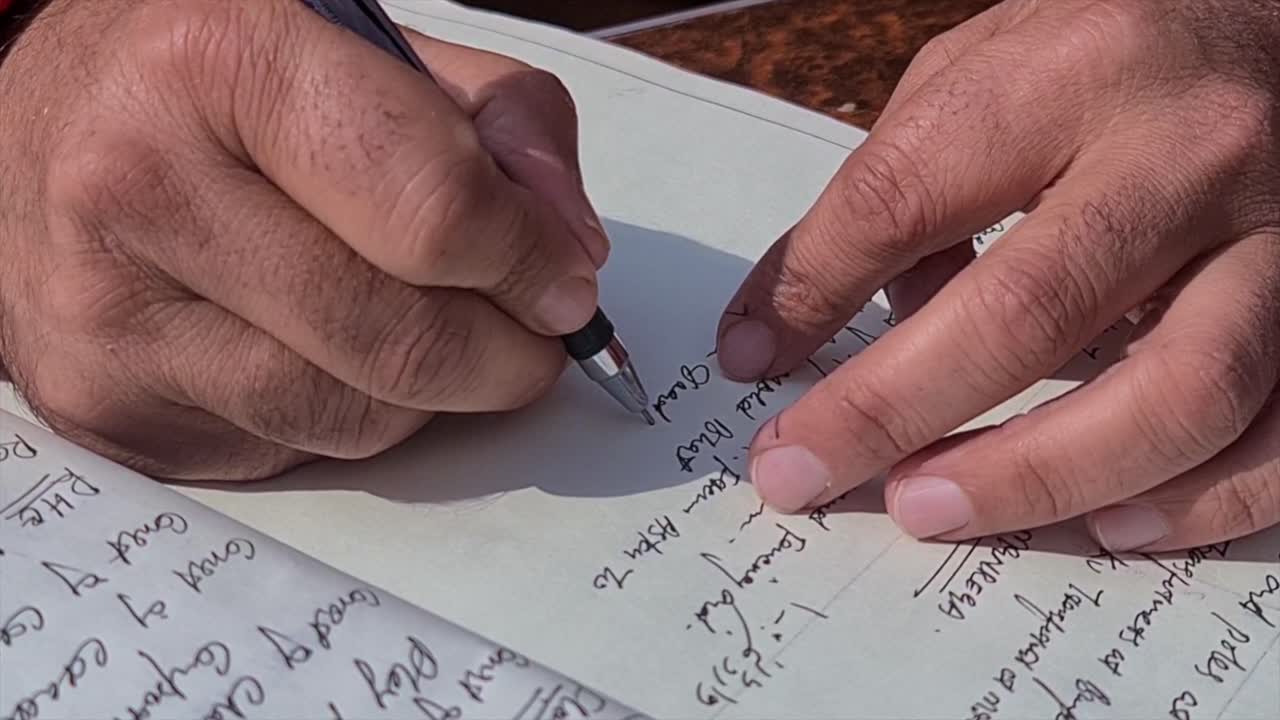 Hand writes on notepad