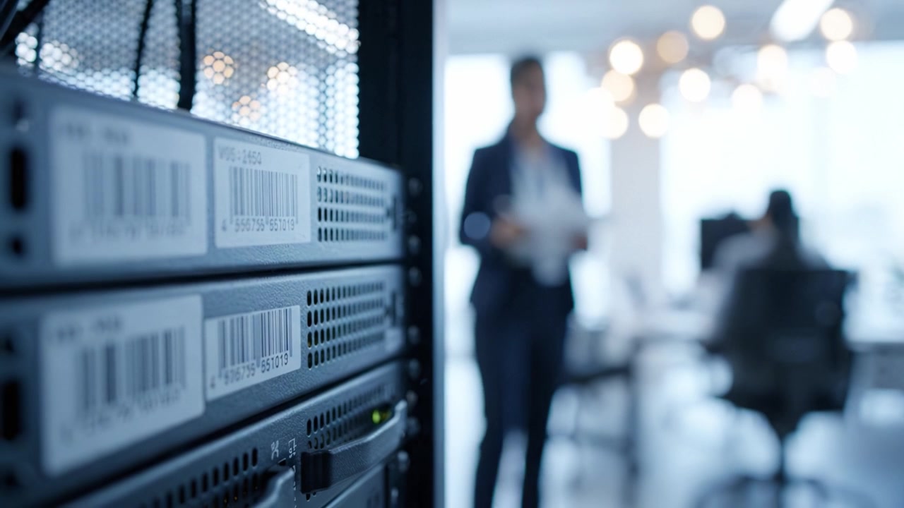 Modern Data Center with Servers and Business Professionals Engaged in High-Tech Environment, Showcasing Cutting-Edge Technology and Collaboration in the Workplace