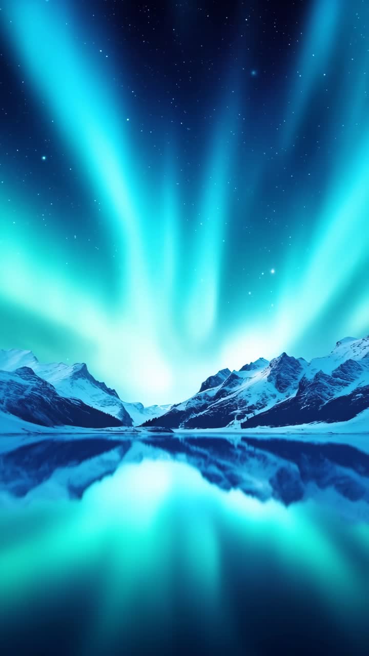 A mesmerizing video still of the Northern Lights over a serene lake, captured from a low angle