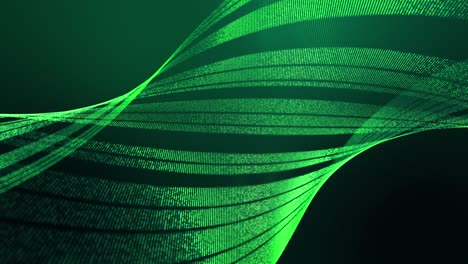 4k looped abstract green background of glow particles form lines, surfaces, spiral structures as futuristic landscape in cyberspace or hologram. sci-fi theme with dof, lighting effects and bokeh.