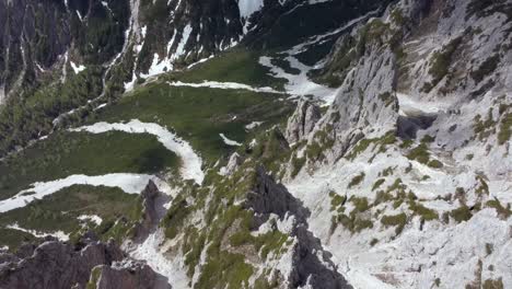 aerial view of dolomite mountains, the alps, italy