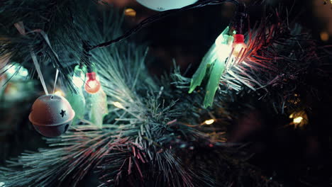 Christmas-Tree-With-Decorated-With-Christmas-Lights-And-Ornaments-At-Night