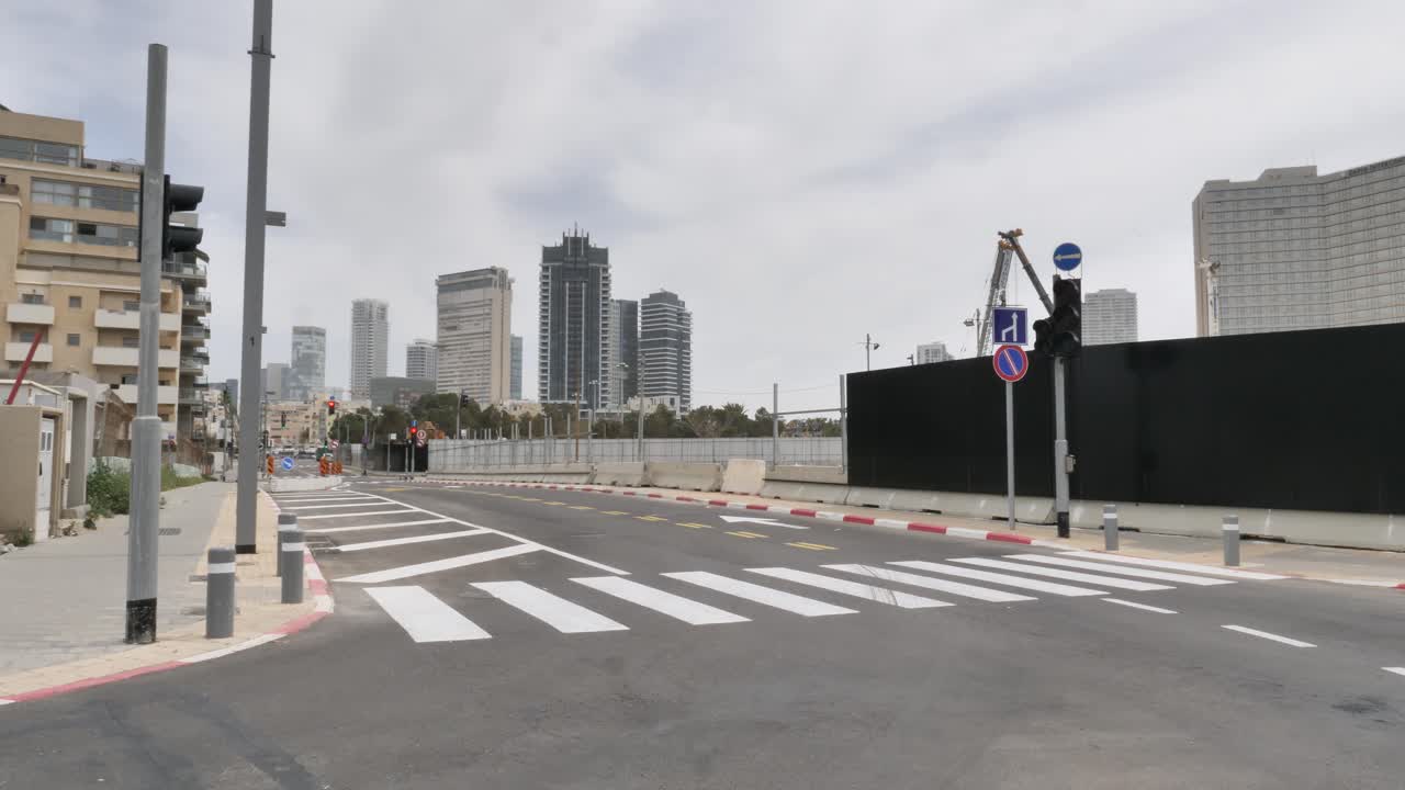 Empty street during corona virus pandemic lockdown, Tel Aviv, Israel