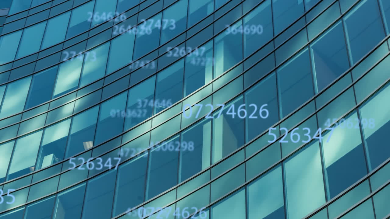 사무실 건물 위의 과학 데이터 처리의 애니메이션