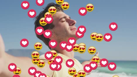 animación de iconos emoji en fila con flotación en varios emojis de cara