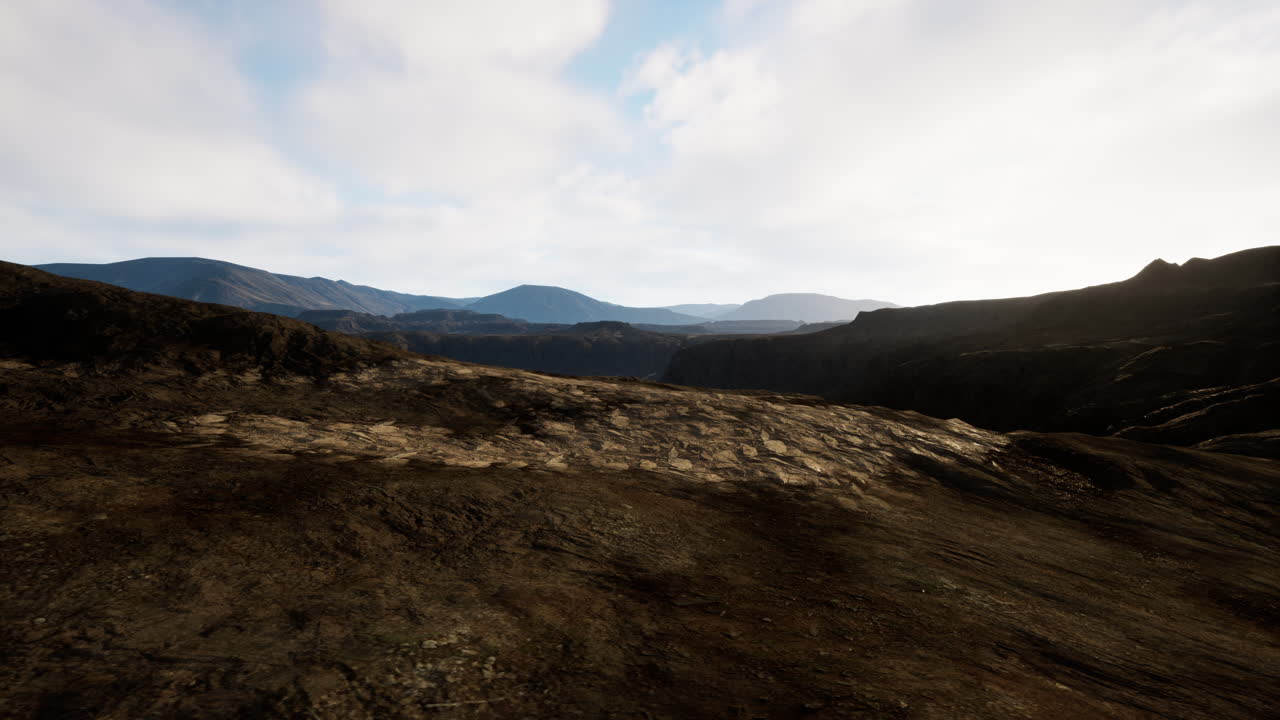 화산 풍경: 건조한 산맥과 협곡