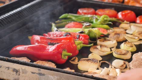 grilling fresh vegetables on a hot grill