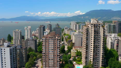 High-rise-Apartment-Buildings-Overlooking-English-Bay-At-Daytime-In-West-End,-Vancouver,-Canada