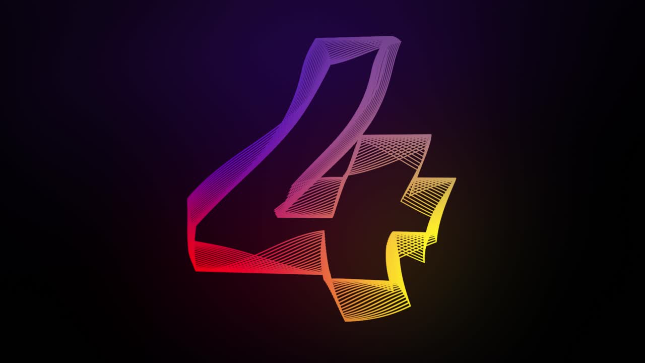 3D Number 4 four moving swirling lines animation on dark gradient background abstract dynamic motion graphics particle glow typography visual effect rainbow digital