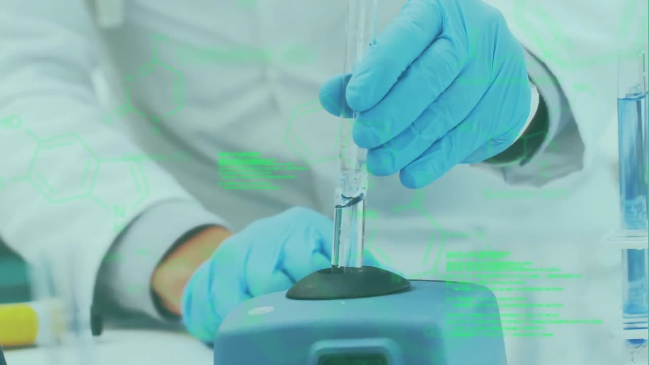 실험관으로 백인 과학자에 대한 데이터 처리의 애니메이션