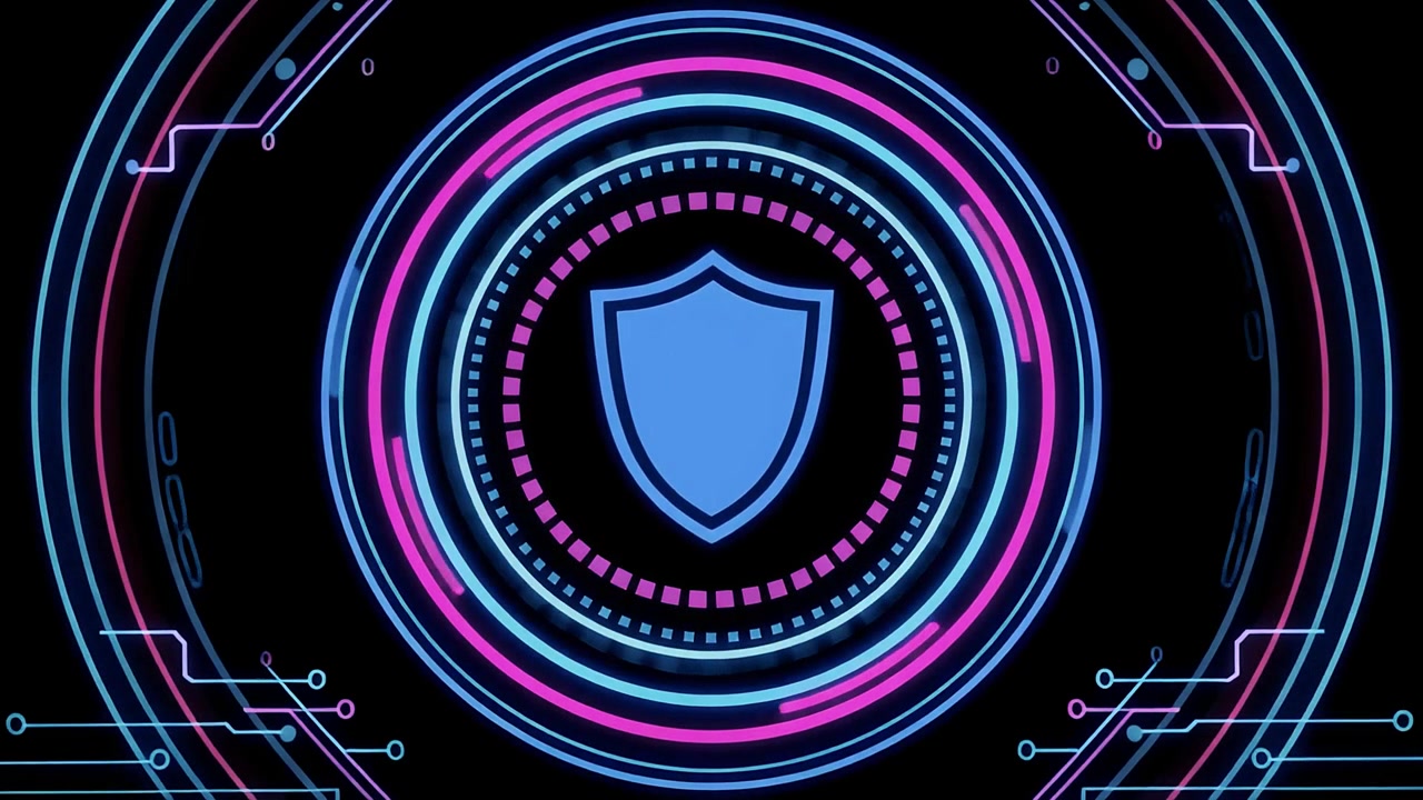 Animated Digital Security Shield Icon in Futuristic Interface