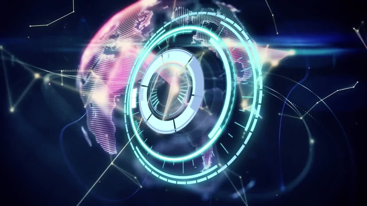 범위 스캐닝과 전 세계 연결 네트워크의 애니메이션