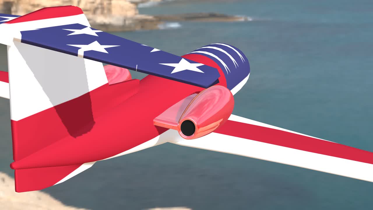 제트 비행 애니메이션. 비행..