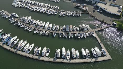 luxury boathouse boat parking in rows at the port