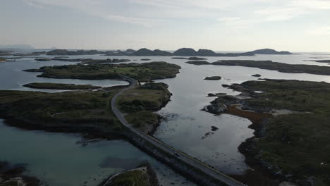 Aerial-View-Of-Islands-And-Country-Road-In-Heroy,-Helgeland,-Norway---drone-shot