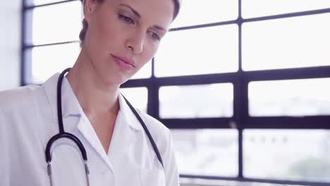 el médico lee el informe en el portapapeles.