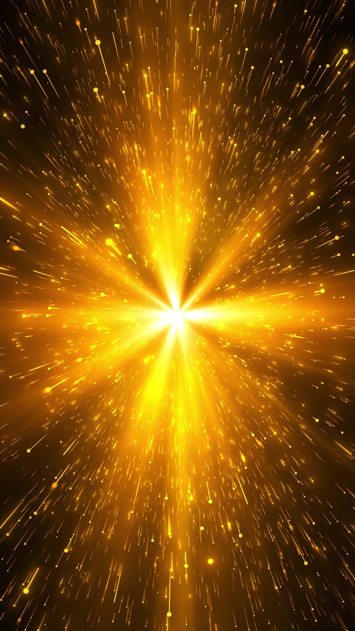 Gold radiant particle blast background with bright central flare speed lines and dramatic energy