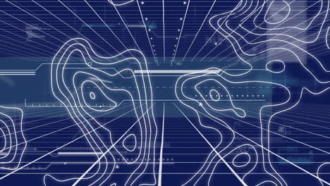 animación del procesamiento de datos sobre líneas de mapas topográficos