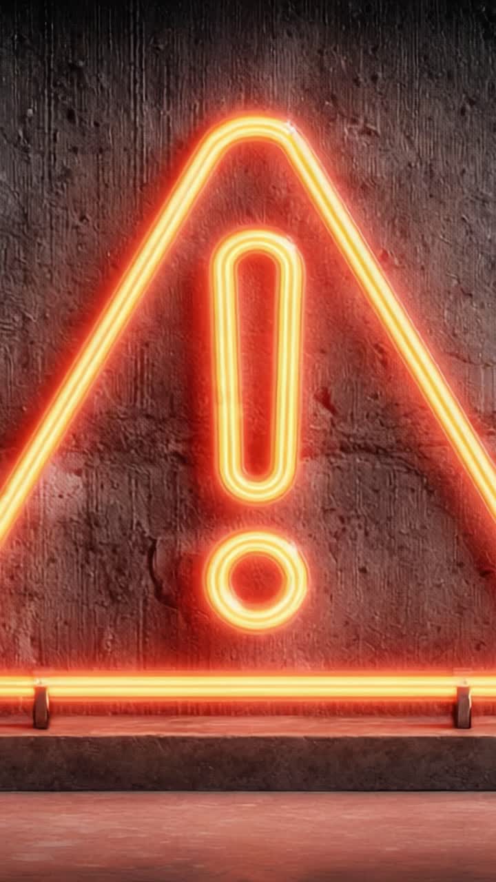 A Striking Visual Representation of an Alert Sign, Illuminated with Neon Glow Against a Raw Concrete Background, Capturing Attention and Signifying Caution and Awareness